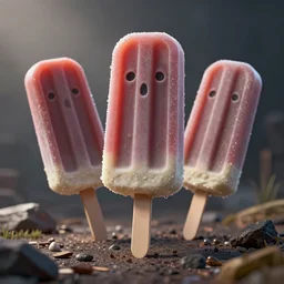 popsicles shaped like screaming chucky doll octane render, unreal engine