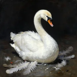white ball, made by swans, feathers, melted. dark atmosphere, dark space. messy image. by andrew wyeth, jenny saville and nicola samori