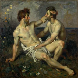Myth is not prehistory; it is timeless reality, which repeats itself in history by Arnold Bocklin by Herbet James Draper. Oil on wood. 1889. highly detailed. photoshop. postprocessing