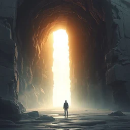 a lonely figure standing in front of a portal to another dimension, art by emmanuel shiu