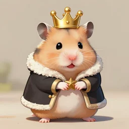 A king hamster with a crown and a coat, digital art