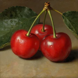 close - up cherries in a classical academical oil paintintg.