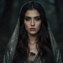 portrait of gorgeous iranian girl of the feywilds, beautiful face, strong line, muted colors, shimmering clothing, moody lighting, high contrast, by brom, by john anster fitzgerald