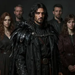 portrait painting of a middle - eastern man with shoulder length hair and wearing a tattered black feather cloak and coat, ultra realistic, concept art, intricate details, eerie, highly detailed, photorealistic, octane render, 8 k, unreal engine. art by artgerm and greg rutkowski and charlie bowater and magali villeneuve and alphonse mucha