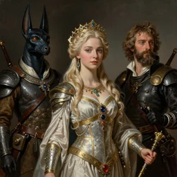 old world masters portrait of a beautiful female hybrid atlantean anubis alien warrior elsa jean, regal, realistic, refined, detailed digital art, francois boucher, oil painting, michael cheval, esao andrews, steampunk, walt disney ( 1 9 3 7 ), highly detailed, cinematic lighting, unreal engine, 8 k, hd