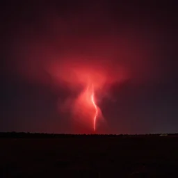 red sprites in atmosphere, night, field, unsettling photo
