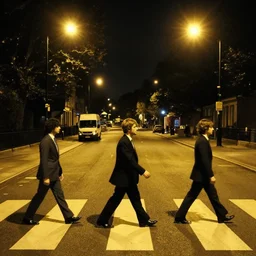 abbey road at night, yellow street lights