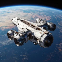 no mans sky spaceship, detailed - engines, high orbit above colorful planet surface, cinematic lighting, photorealistic, space photography, octane render by tomino - sama