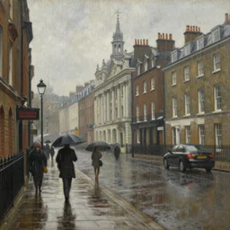 a beautiful painting of rainy victorian london by jan bogaerts and asher brown durand, featured on artstation
