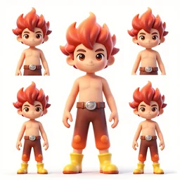Fire boy character in different poses, 3d style