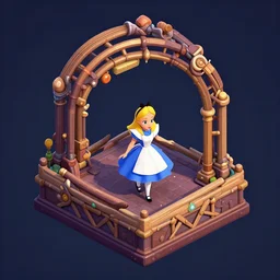 alice in wonderland dark ride alr isometric 2. 5 d game level, myvmk, with detailed, clean, cartoon, pixar, disney, toon shader, arnold maya render, unreal engine, artgerm, artstation by miha rinne