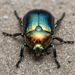 a macro photograph of a metallic colored beetle