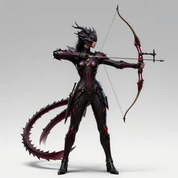 beautiful, digital art of an elegant, intricate, beautiful, colourful, archer, black draconic - leather, with red glow - spots, full body armor. artstation, rpg, beautiful complex background. runescape, skyrim. by milica celikovic, yann blomquist, neil richards, zoltan z hegedus, thomas karlsson