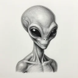pencil art of a grey alien, studio portrait