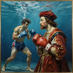 epic renaissance portrait of a 2 boxers underwater, art by * christy lee rogers