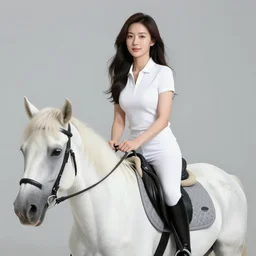 Asian woman riding a horse
