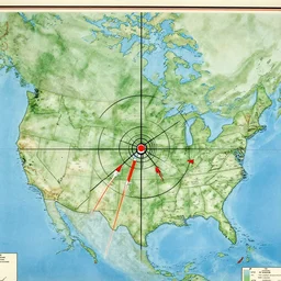 a picture of a 1960's radar showing missles heading towards the USA on a map.