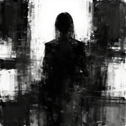 a solemn simulacrum, trending on artstation, masterpiece, abstract black and white artwork