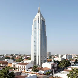 a skyscraper inspired by a typical picturesque Mexican village