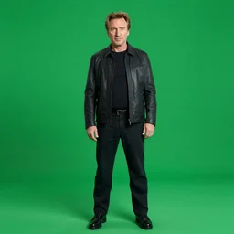 Liam Neeson in mocap suit, green screen