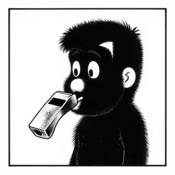 a still frame from comic strip, one black furry whistle 1 9 5 0, herluf bidstrup, new yorker illustration, monochrome bw, lineart, manga, tadanori yokoo, simplified,