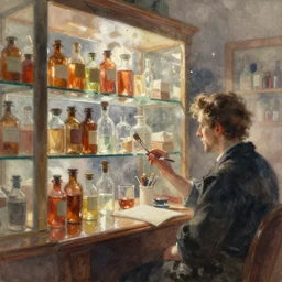 paint brush strokes, abstract watercolor painting of western pharmacy, glass bottles, copper, backlit ambient light, dust, art by hans dahl, by jesper ejsing, art by anders zorn, wonderful masterpiece by greg rutkowski, cinematic light, american romanticism by greg manchess, creation by tyler edlin
