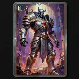 elegant hyper realistic intrincated concept art full body portrait painting, trading card game art, of a translucent muscular dark gritty warhammer megadeth, wearing ornated armor, vivid color scheme, scary atmospheric lighting, on a ruined heaven gates, in the style of cristian sauret