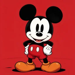 zombie mickey mouse, in the style of beksinski, red, black, vibrant, chiaroscuro, high detail, perfect artwork, clean lines