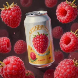 a beautiful beer can floating surrounded by big oversized raspberries. a fantasy digital painting by Greg Rutkowski and James Gurney, trending on Artstation, highly detailed, hyperrealistic, realistic, photorealistic, dynamic lighting.