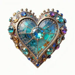 steampunk symmetrical heart, shiny multicolored gems. by casey baugh, by rembrandt, mandelbulb 3 d, turquoise rust, stained glass