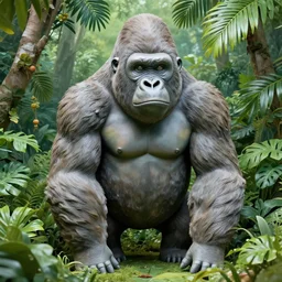 A sculpture of a gorilla in the jungle , artwork by Sergey Kolesov