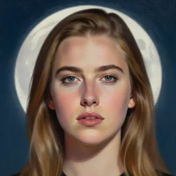 portrait, close - up, make up, emma roberts in front of the full big moon, painting by abercrombie, gertrude