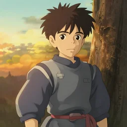 anime art, anime key visual of chinese warrior, large eyes, finely detailed perfect face, standing still next to a cave, golden hour sunset lighting, background blur bokeh!!, trending on pixiv fanbox, studio ghibli, extremely high quality artwork