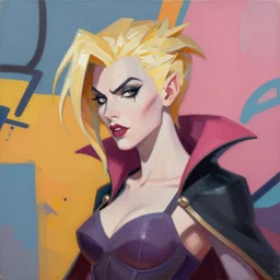 greg manchess portrait painting of fierce camilla vampire queen as overwatch character, pale blonde hair, medium shot, asymmetrical, profile picture, organic painting, sunny day, matte painting, bold shapes, hard edges, street art, trending on artstation, by huang guangjian, gil elvgren, jc leyendecker, greg rutkowski, gaston bussiere