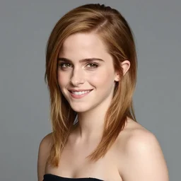 color studio photo of emma watson inside lighting, smiling
