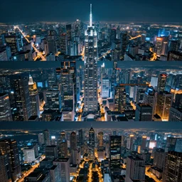 Large and vast cyberpunk city, photo mosaic