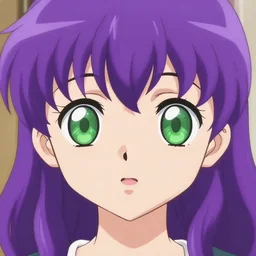 cute pretty anime portrait with green eyes, big round eyes, symmetrical face, purple hair by Takeuchi Naoko
