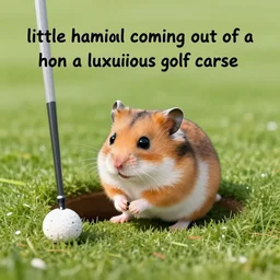 “ little hamster coming out of a hole on a luxurious golf course ”