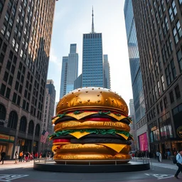 huge golden burger statue in new york, photo