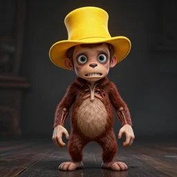 the man in the yellow hat in curious george, full body, big two toned eyes, teeth gritted, horror, intricate details, cinematic, epic, realistic, anatomy, tomer hanuka, uplight, artstation, photorealistic, scary