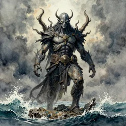 cthulu lord of the seas by peter mohrbacher, watercolor