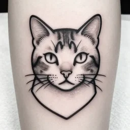 tattoo portrait of a cat, tattoo, line art, outline, bold, beautiful, striking, stick and poke, black and white