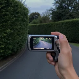 Beautiful cameraphone 2000s, soft liminal Photograph of an estate road at night, hedge