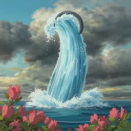 a wholesome animation key shot a giant swirling column of water rising up from the ocean, omnious clouds, stormy skies, by studio ghibli, animation, sharp, rendered in unreal engine 5, focused, anime key art by greg rutkowski, bloom, dramatic lighting