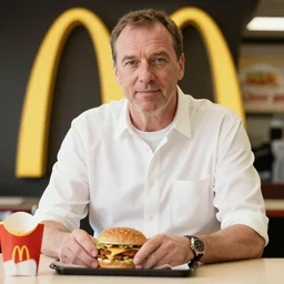 Ray Winstone working at McDonald's, 4k photograph