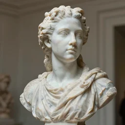 a marble bust of actress Scarlett Johansson, made of Carrara marble, extremely detailed, 8K render, unreal engine, octane render, intricate, CGI, cgsociety, photograph, single subject, medium shot, shallow depth of field, by Gian Lorenzo Bernini