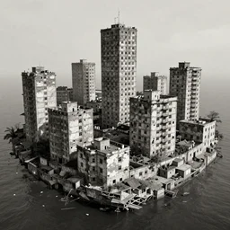 brutalist city, prison city, totalitarian prison island, rundown buildings, military buildings, prison complex, colorized 3 5 mm photo