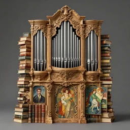 a pipe organ made of books, rococo and art nouveau, artstation, hearthstone, dnd, final fantasy, painting by brom, artgerm, greg rutkowski, ruan jia, conrad roset, mucha, bouguereau,
