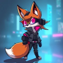a cyberpunk anthropomorphic fox with a fluffy tail!!!, manga art, trending on furaffinity, cartoon, kawaii, backlighting