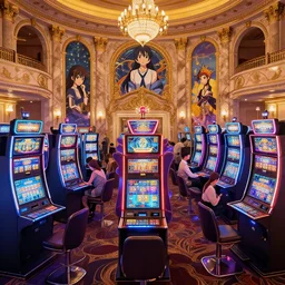 incredible, mindblowing, gambling in a casino with many vibrant machines, in marble incrusted of legends official fanart behance hd by jesper ejsing, by rhads, makoto shinkai and lois van baarle, ilya kuvshinov, rossdraws global illumination